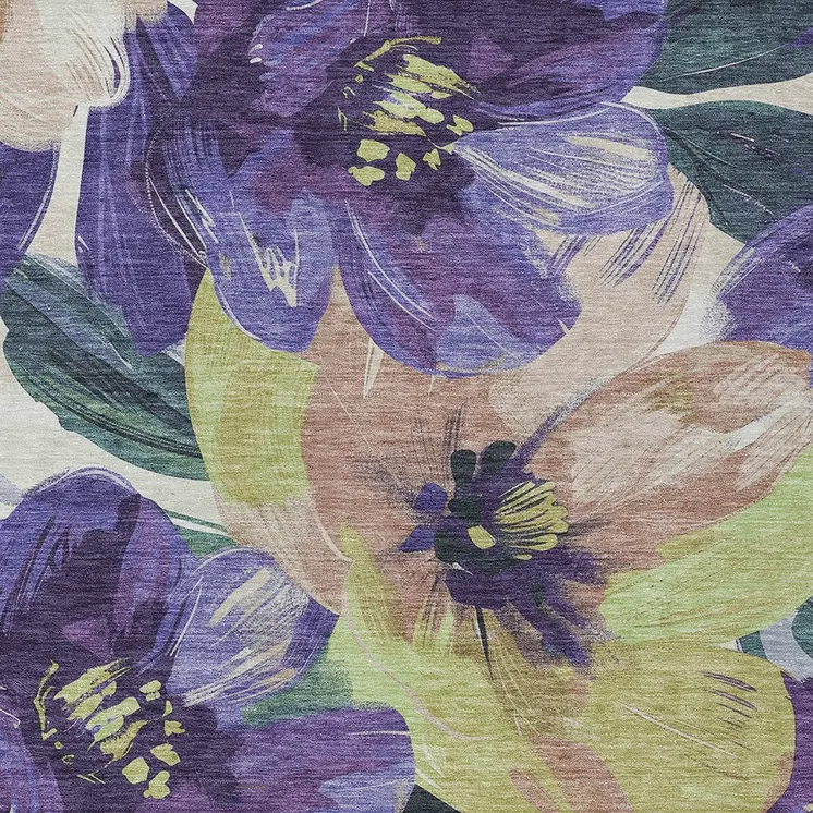 10' X 14' Purple And Lavender Floral Washable Indoor Outdoor Area Rug