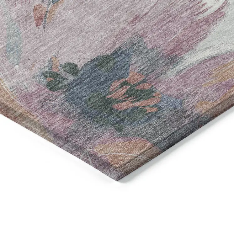 3' X 5' Pewter And Gray Floral Washable Indoor Outdoor Area Rug