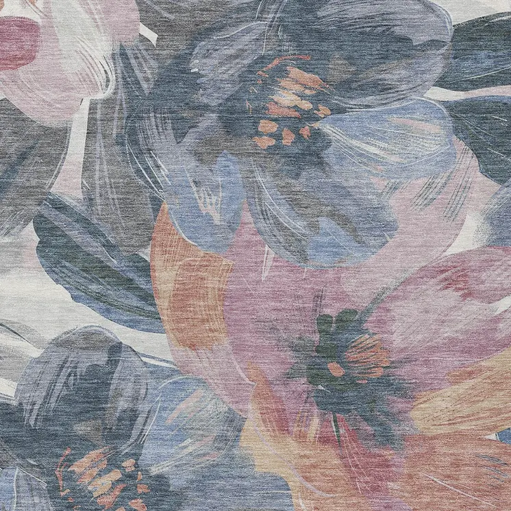 3' X 5' Pewter And Gray Floral Washable Indoor Outdoor Area Rug