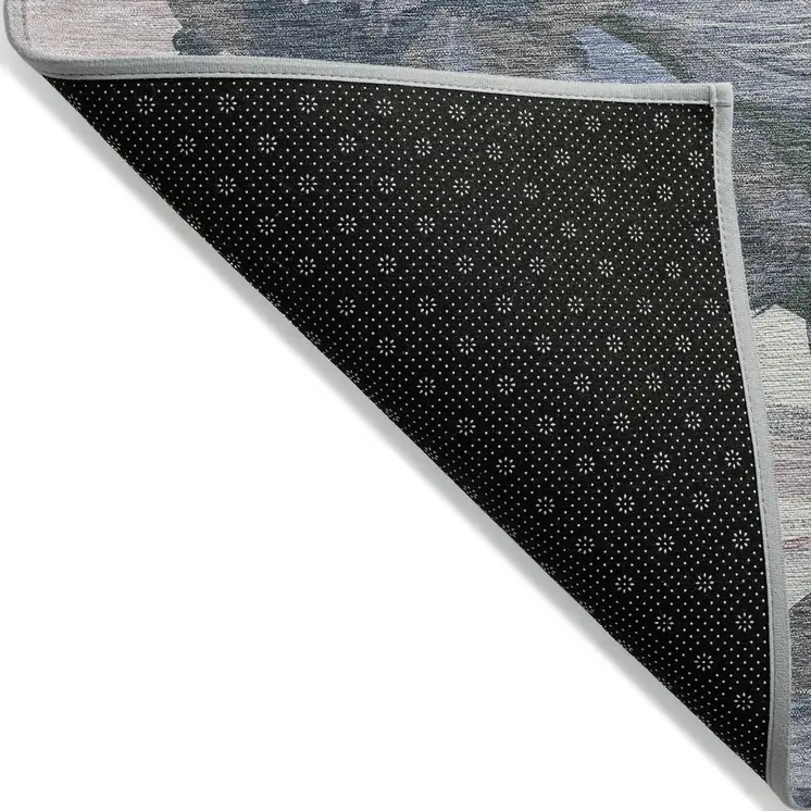 10' X 14' Pewter And Gray Floral Washable Indoor Outdoor Area Rug