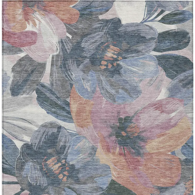 10' X 14' Pewter And Gray Floral Washable Indoor Outdoor Area Rug