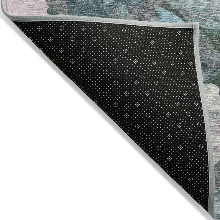 9' X 12' Teal Blue And Aqua Floral Washable Indoor Outdoor Area Rug