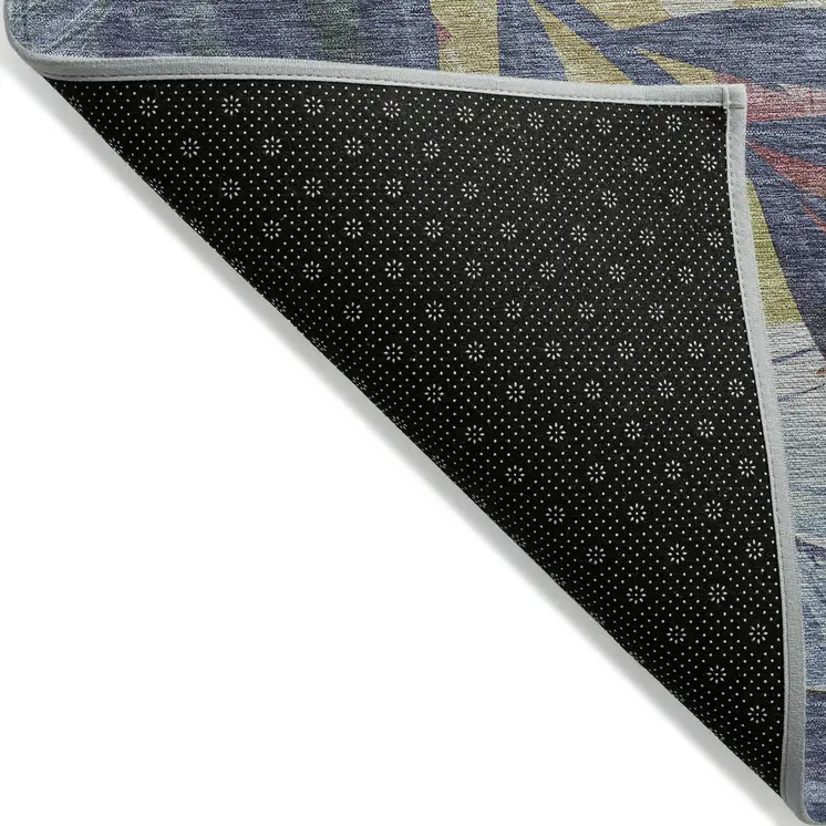 3' X 5' Denim Blue And Blush Floral Washable Indoor Outdoor Area Rug