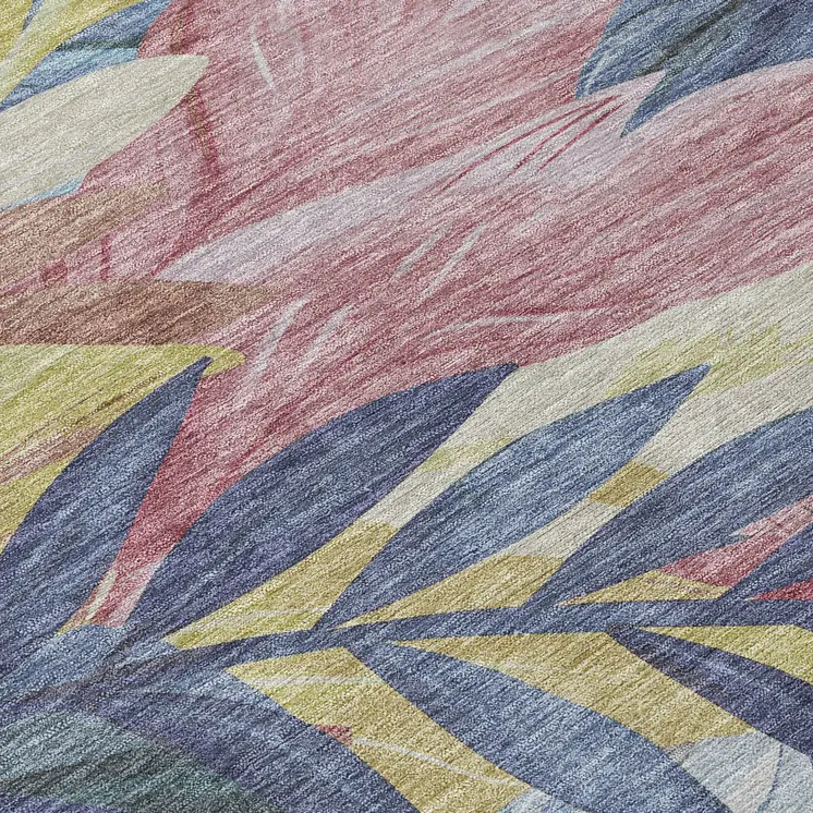 8' X 10' Denim Blue And Blush Floral Washable Indoor Outdoor Area Rug