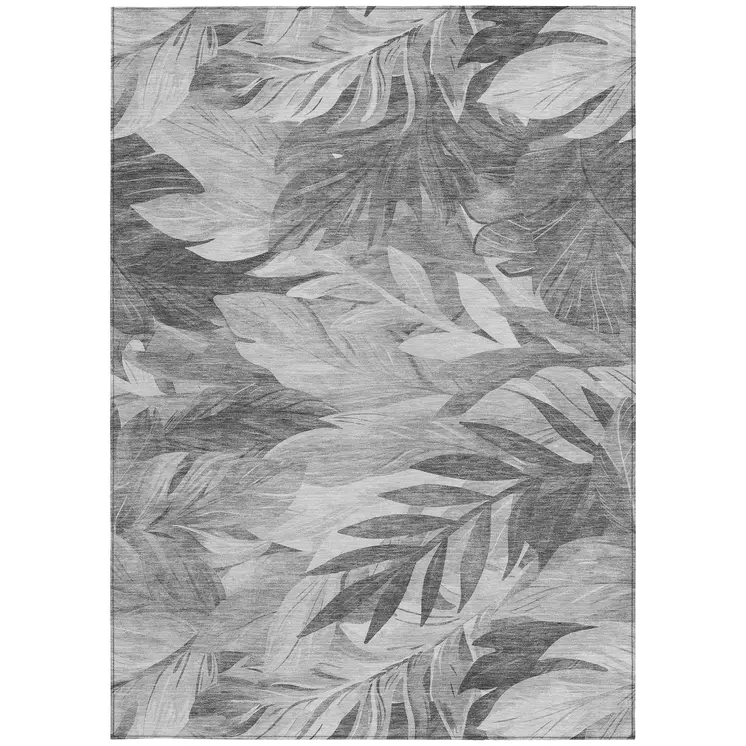 3' X 5' Gray And Silver Floral Washable Indoor Outdoor Area Rug