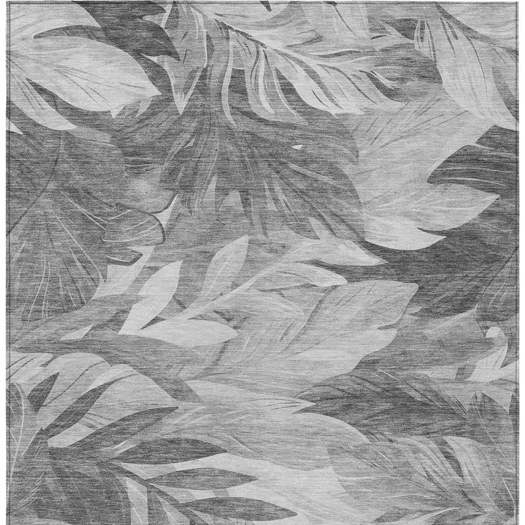 5' X 8' Gray And Silver Floral Washable Indoor Outdoor Area Rug