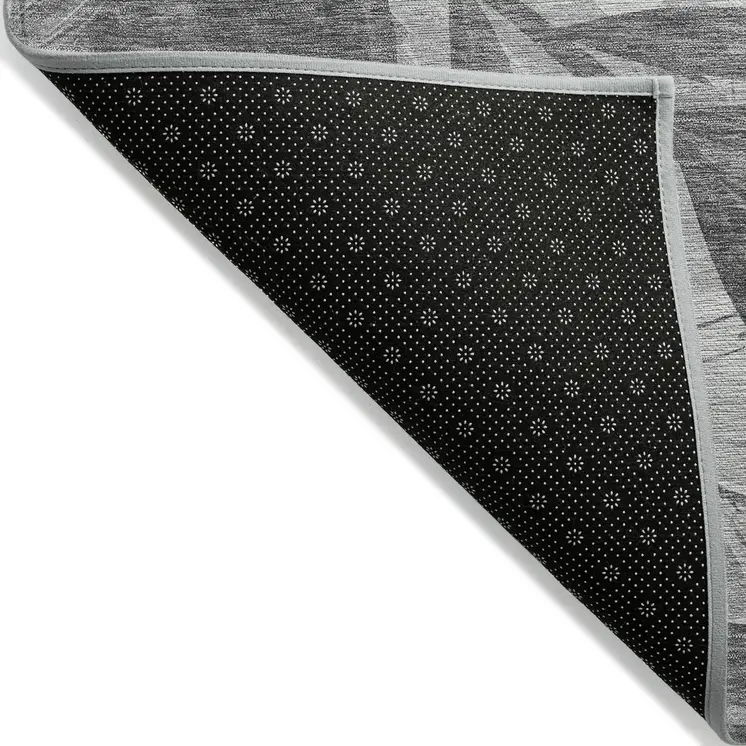 9' X 12' Gray And Silver Floral Washable Indoor Outdoor Area Rug