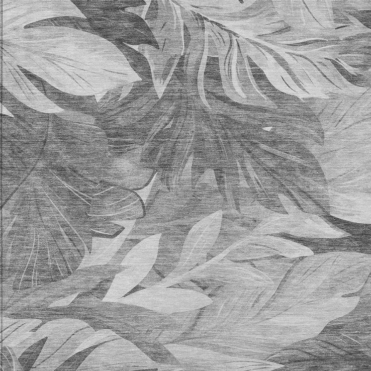 9' X 12' Gray And Silver Floral Washable Indoor Outdoor Area Rug