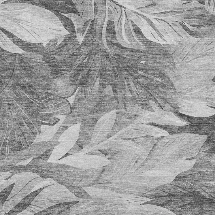 10' X 14' Gray And Silver Floral Washable Indoor Outdoor Area Rug