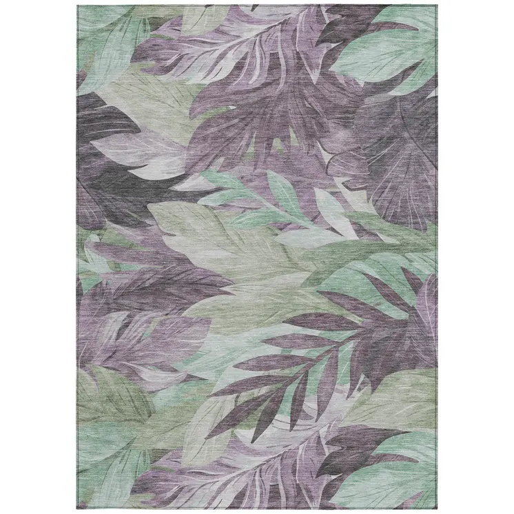5' X 8' Lavender And Lilac Floral Washable Indoor Outdoor Area Rug