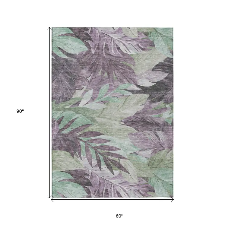 5' X 8' Lavender And Lilac Floral Washable Indoor Outdoor Area Rug