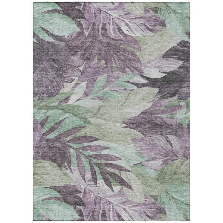 5' X 8' Lavender And Lilac Floral Washable Indoor Outdoor Area Rug