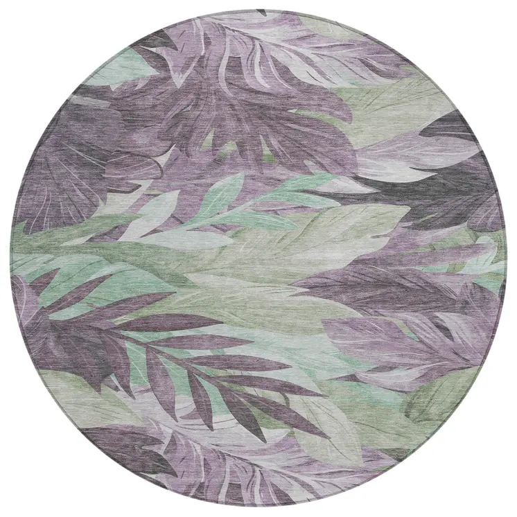 8' Lavender And Lilac Round Floral Washable Indoor Outdoor Area Rug