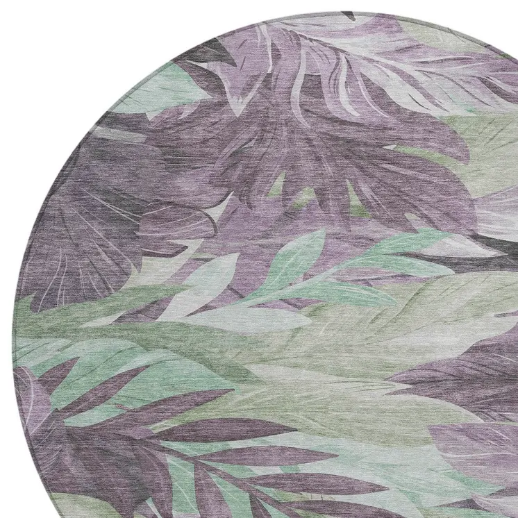 8' Lavender And Lilac Round Floral Washable Indoor Outdoor Area Rug