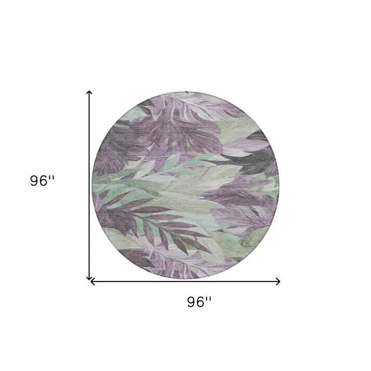 8' Lavender And Lilac Round Floral Washable Indoor Outdoor Area Rug
