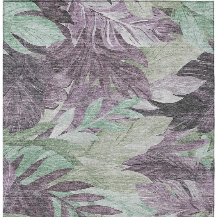 9' X 12' Lavender And Lilac Floral Washable Indoor Outdoor Area Rug