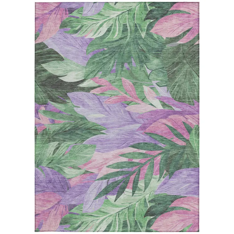 3' X 5' Sage And Mint Green Floral Washable Indoor Outdoor Area Rug