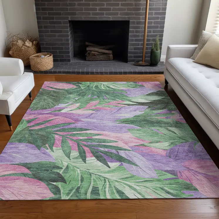 5' X 8' Sage And Mint Green Floral Washable Indoor Outdoor Area Rug