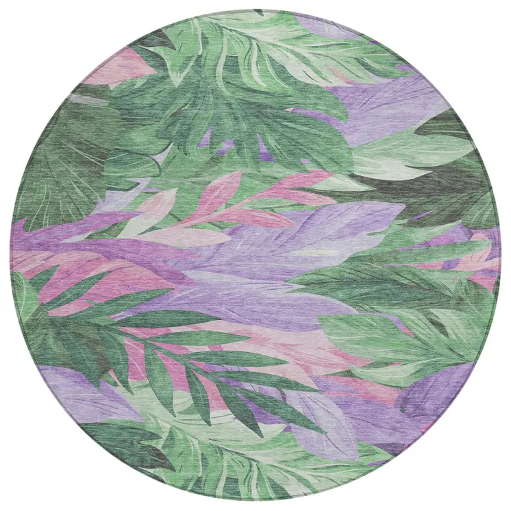 8' Sage And Mint Green Round Floral Washable Indoor Outdoor Area Rug