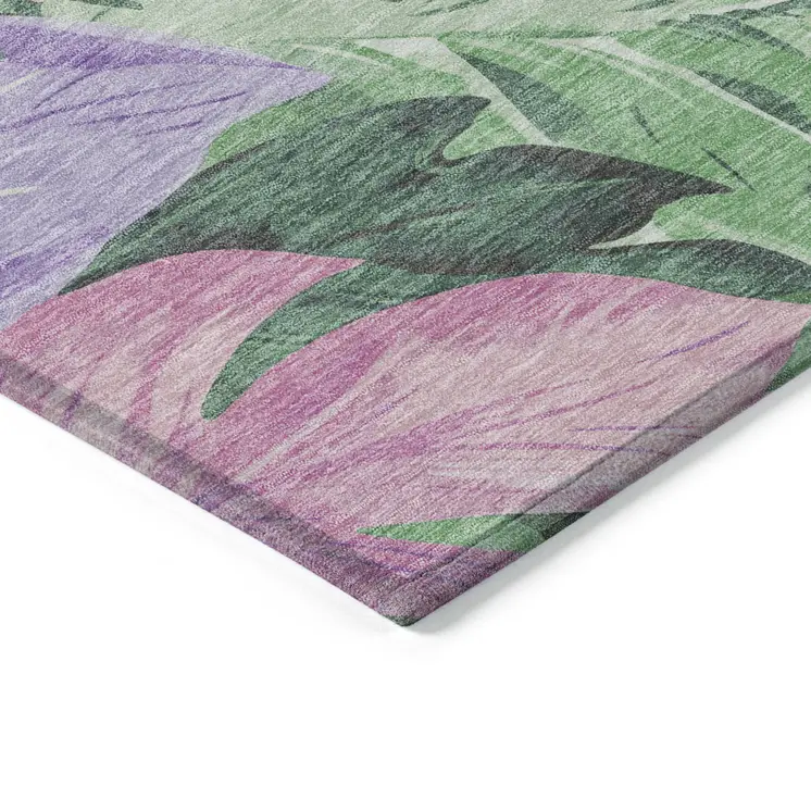 8' Sage And Mint Green Round Floral Washable Indoor Outdoor Area Rug