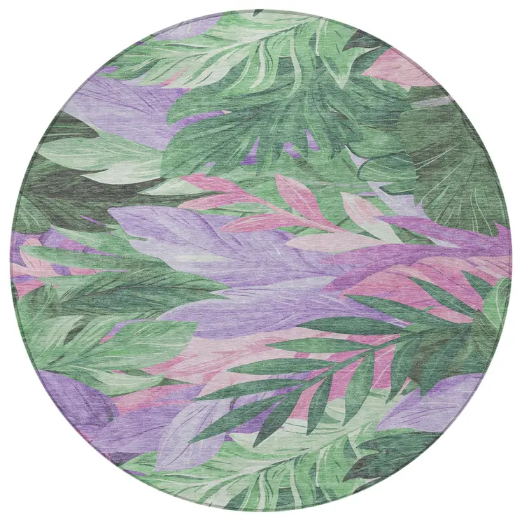 8' Sage And Mint Green Round Floral Washable Indoor Outdoor Area Rug