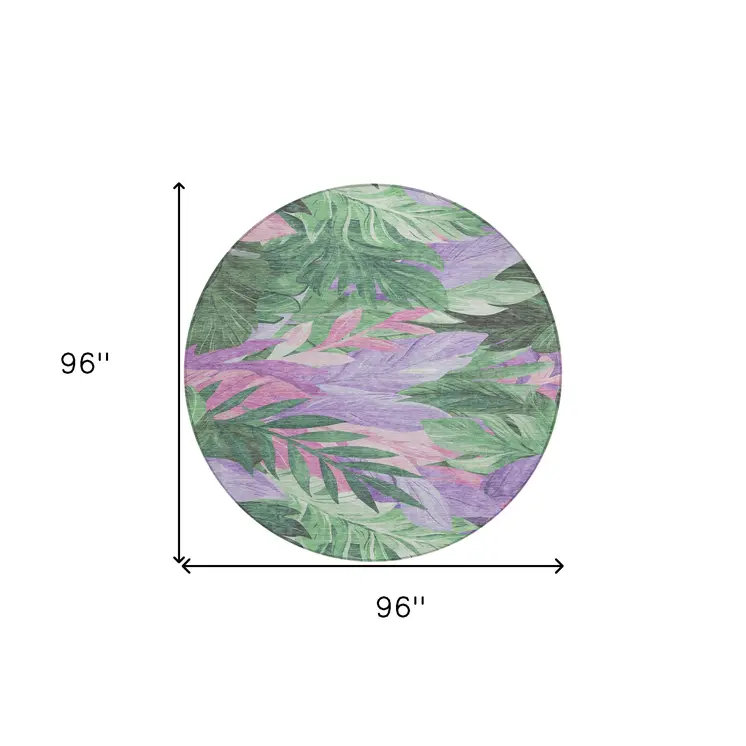 8' Sage And Mint Green Round Floral Washable Indoor Outdoor Area Rug