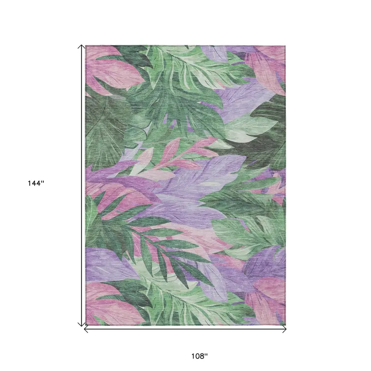 9' X 12' Sage And Mint Green Floral Washable Indoor Outdoor Area Rug