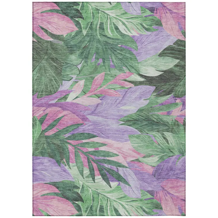 9' X 12' Sage And Mint Green Floral Washable Indoor Outdoor Area Rug