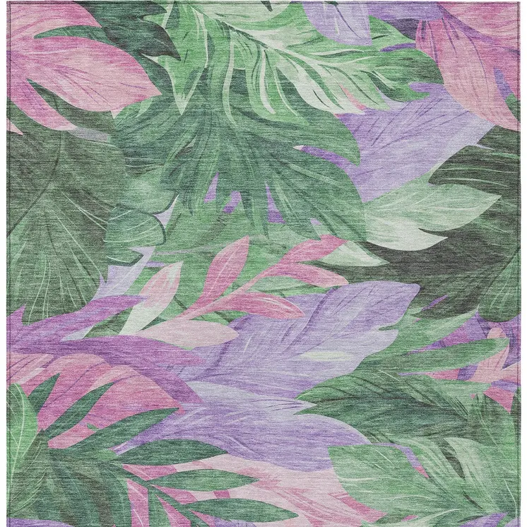 9' X 12' Sage And Mint Green Floral Washable Indoor Outdoor Area Rug