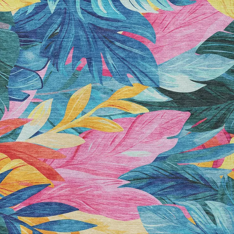 3' X 5' Sky Blue And Pink Floral Washable Indoor Outdoor Area Rug