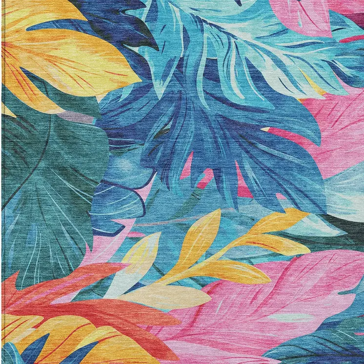 5' X 8' Sky Blue And Pink Floral Washable Indoor Outdoor Area Rug