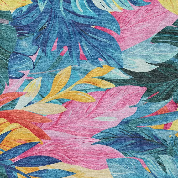 9' X 12' Sky Blue And Pink Floral Washable Indoor Outdoor Area Rug