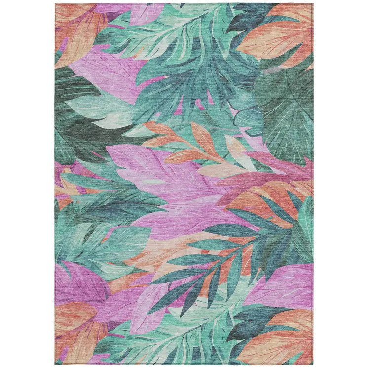 5' X 8' Teal Blue And Aqua Floral Washable Indoor Outdoor Area Rug