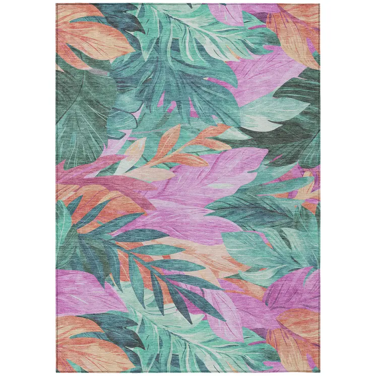 8' X 10' Teal Blue And Aqua Floral Washable Indoor Outdoor Area Rug