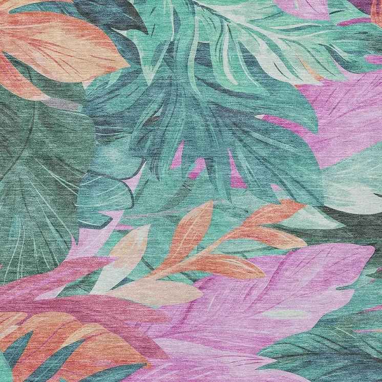 10' X 14' Teal Blue And Aqua Floral Washable Indoor Outdoor Area Rug
