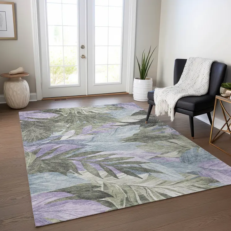 3' X 5' Taupe And Beige Floral Washable Indoor Outdoor Area Rug