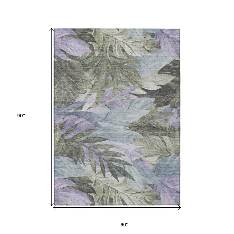 5' X 8' Taupe And Beige Floral Washable Indoor Outdoor Area Rug
