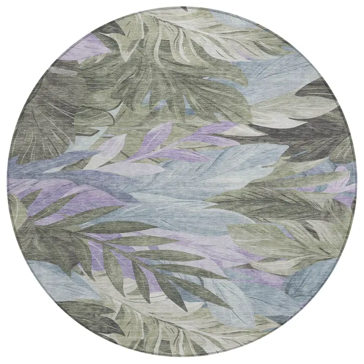 8' Taupe And Beige Round Floral Washable Indoor Outdoor Area Rug