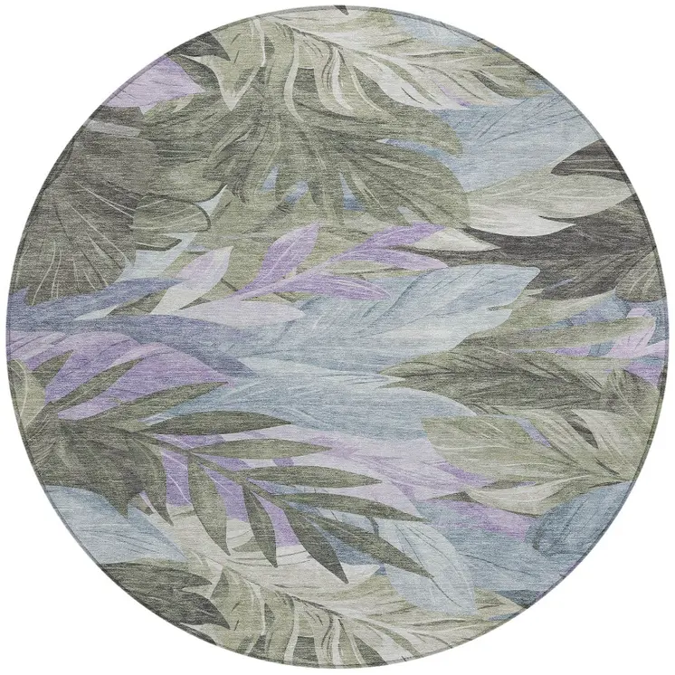8' Taupe And Beige Round Floral Washable Indoor Outdoor Area Rug