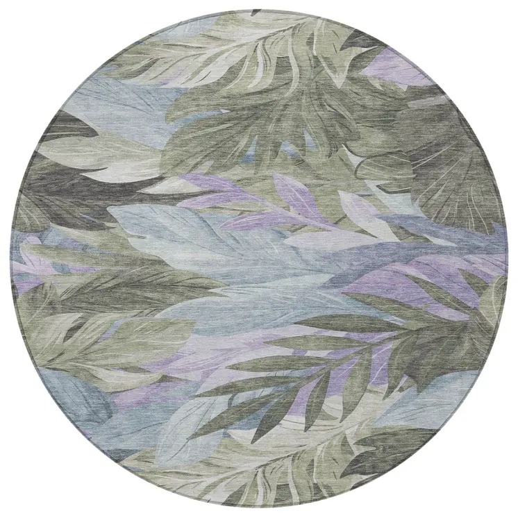 8' Taupe And Beige Round Floral Washable Indoor Outdoor Area Rug