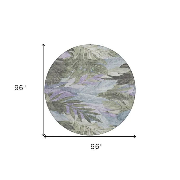 8' Taupe And Beige Round Floral Washable Indoor Outdoor Area Rug