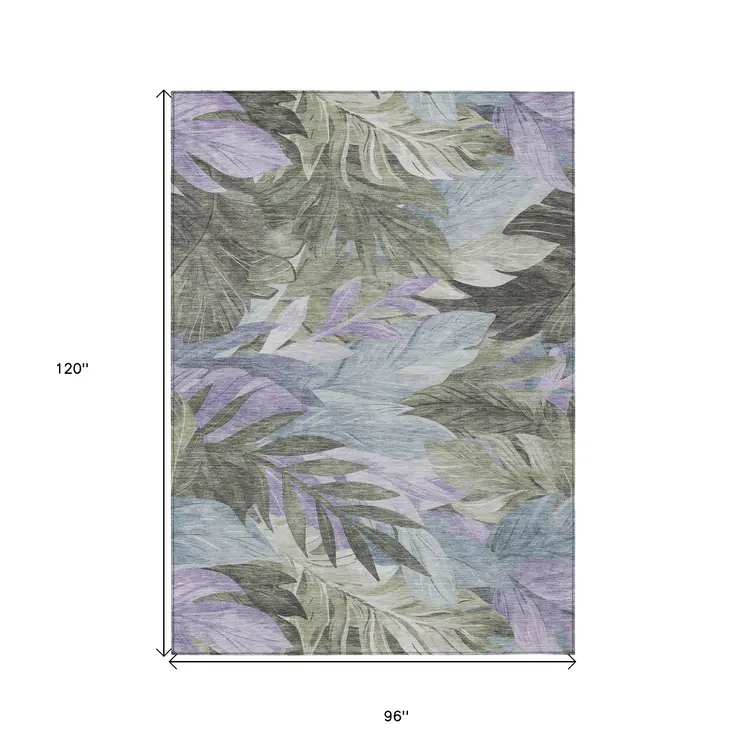8' X 10' Taupe And Beige Floral Washable Indoor Outdoor Area Rug