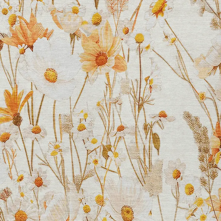 3' X 5' Ivory And Beige Floral Washable Indoor Outdoor Area Rug