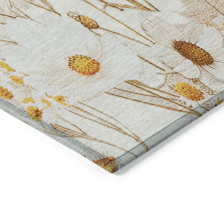 5' X 8' Ivory And Beige Floral Washable Indoor Outdoor Area Rug