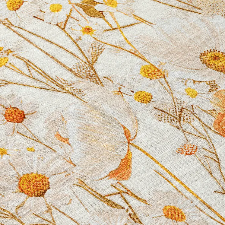 8' X 10' Ivory And Beige Floral Washable Indoor Outdoor Area Rug