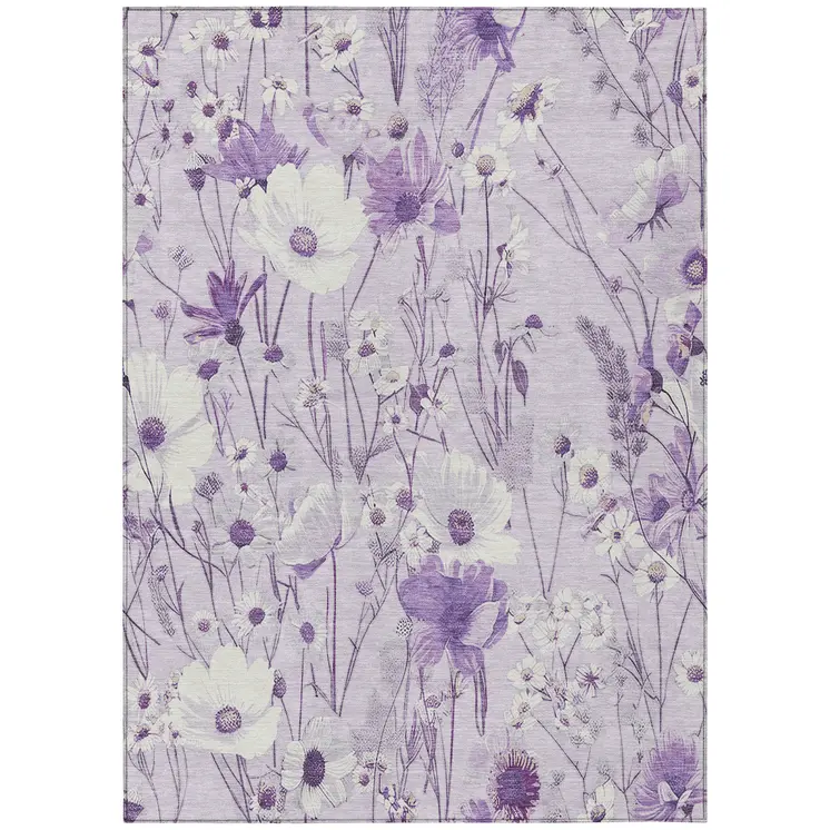 3' X 5' Lavender And Lilac Floral Washable Indoor Outdoor Area Rug