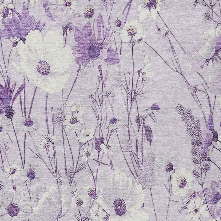 5' X 8' Lavender And Lilac Floral Washable Indoor Outdoor Area Rug