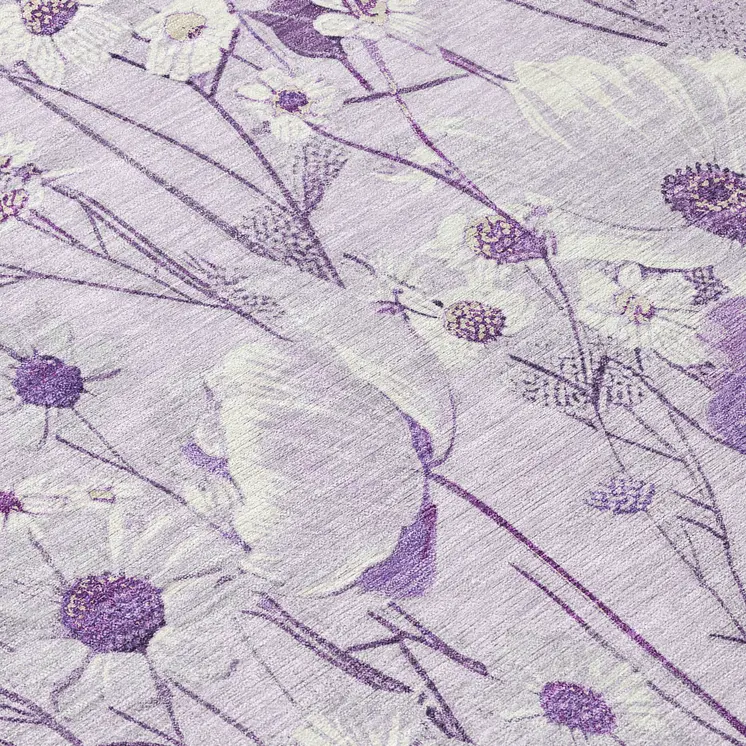 8' Lavender And Lilac Round Floral Washable Indoor Outdoor Area Rug