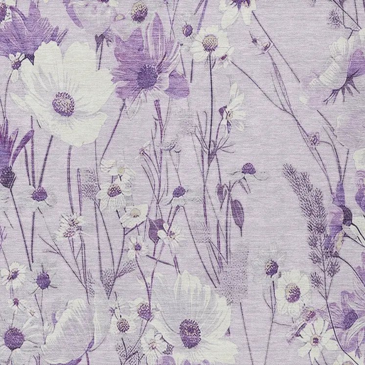 9' X 12' Lavender And Lilac Floral Washable Indoor Outdoor Area Rug