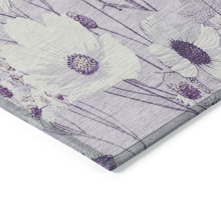 10' X 14' Lavender And Lilac Floral Washable Indoor Outdoor Area Rug